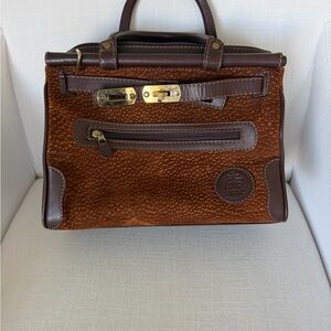 Brown Leather and Textured Suede Briefcase-Style Men’s Bag